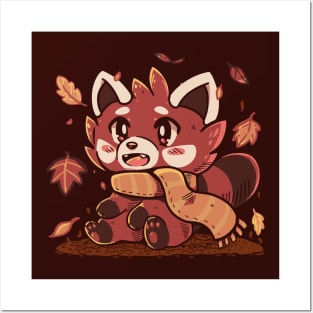 Fallen Leaves Red Panda Posters and Art